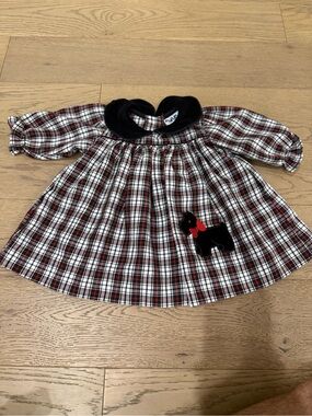 Vintage Alexis USA Baby Girls Plaid Dress Bloomers 6 Months Scottie Dog Velvet